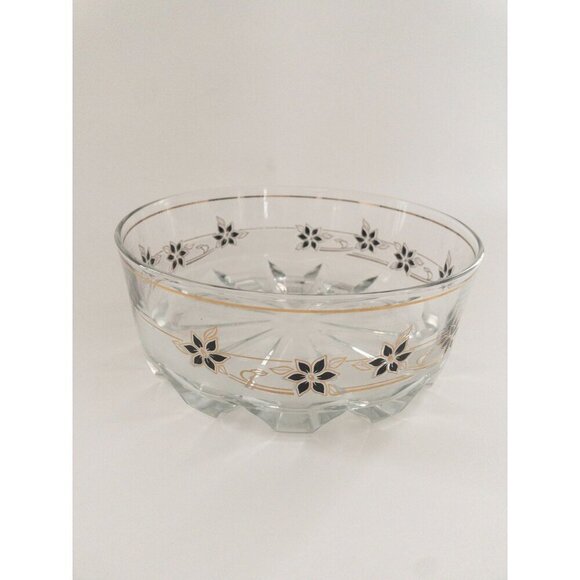 Vintage Decover Italy Glass Bowl With Black & Gold Floral Design - Picture 10 of 10
